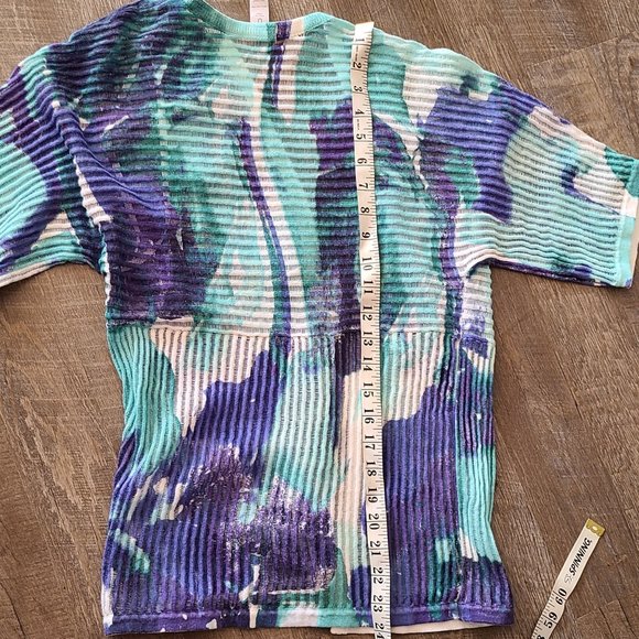 Chico's Watercolor Open Front Cardigan Teal Blue White Size Small/ Chico's 0 - Picture 7 of 8